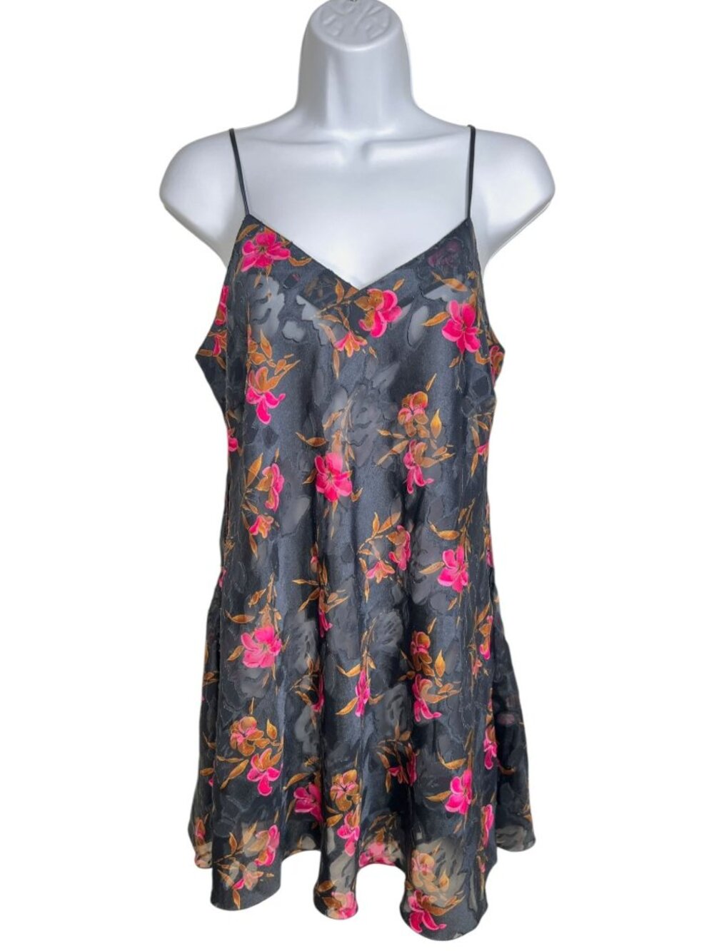 Vintage Victoria's Secret Nighty Floral Burnout Black Lace Up Back w Bow Medium